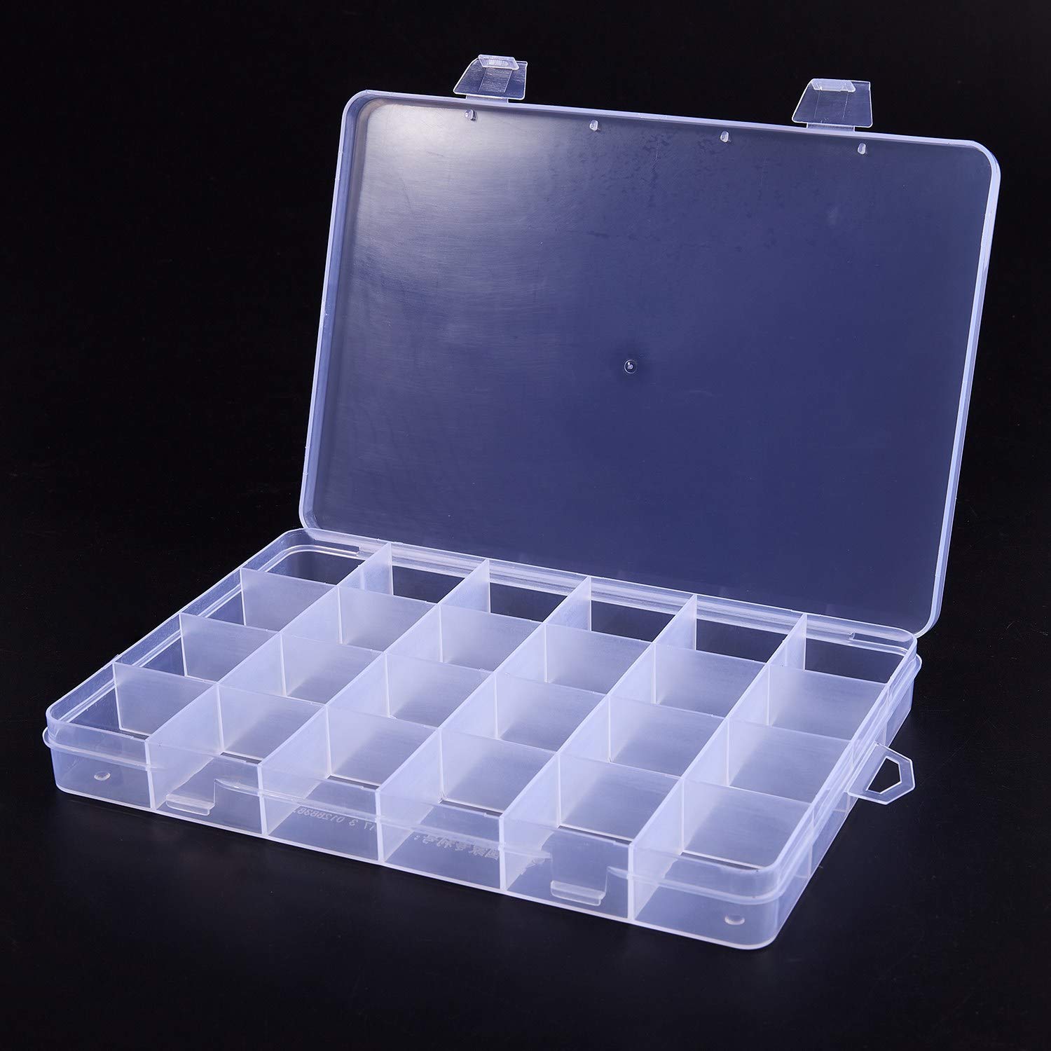 Pasuihcay 24 Compartments Plastic Box Case Jewelry Bead Storage Container Craft Organizer, Transparent