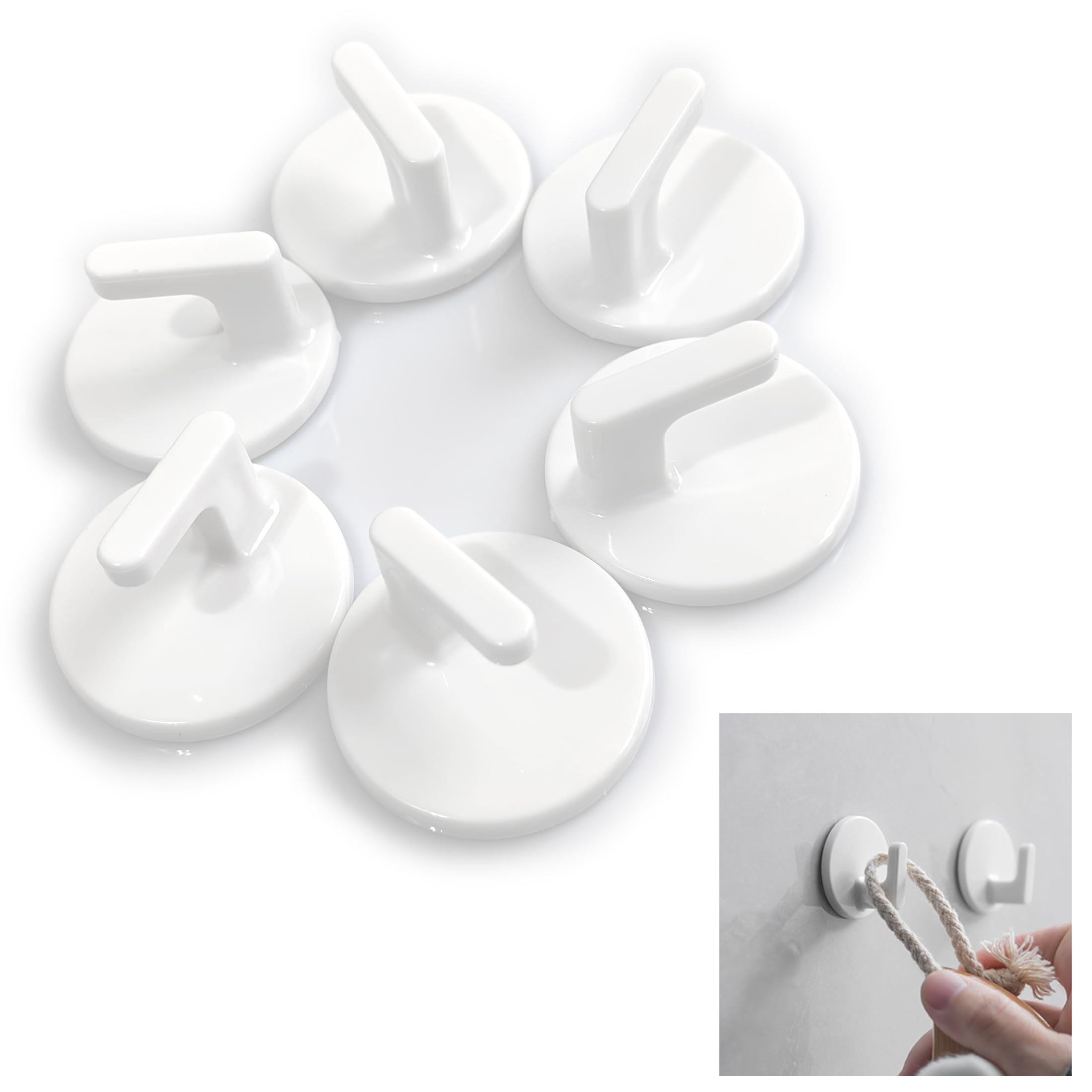 lightstar 6 Pcs Adhesive Hooks, Plastic Hooks, Small Wall Hooks for Hanging,Drill-Free Wall Hooks,Seamless Hooks,Hooks for Kitchen Bathroom