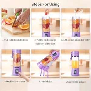 Portable Blender,Personal Blender for Shakes and Smoothies,Personal Size Blenders with USB Rechargeable Mini Fruit Juice Mixer, Mini Juicer Smoothie Blender Bottles Travel 380ML (Purple, 380 ml)