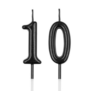 10th birthday candles, black number 10 candle for cake, happy birthday cake topper decoration for birthday anniversary celebration party supplies