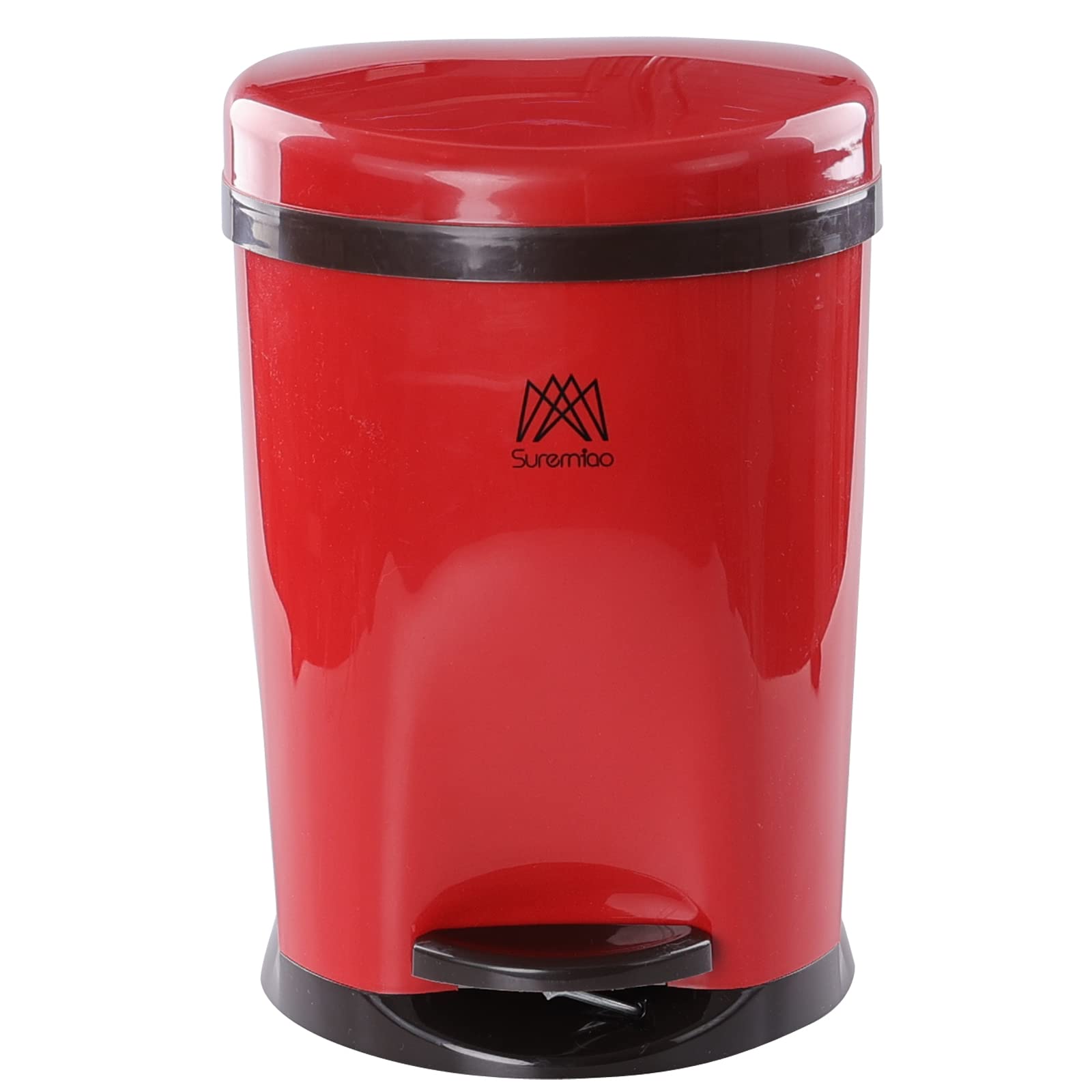 Ewingger 10 L Round Pedal Garbage Can, 3 Gallon Plastic Foot Operated Trash Can, Red Small Waste Basket