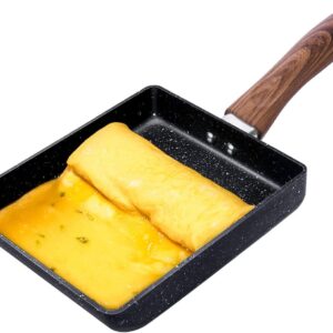 KALTEK Tamagoyaki Pan with accessories, Includes serving plate, oil brush, spatula and chopsticks, Japanese Cookware, Egg Pan, Rectangle Frying Pan, Omelette Maker Nonstick, Omelet Pan, 7" x 5" Black