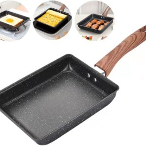 KALTEK Tamagoyaki Pan with accessories, Includes serving plate, oil brush, spatula and chopsticks, Japanese Cookware, Egg Pan, Rectangle Frying Pan, Omelette Maker Nonstick, Omelet Pan, 7" x 5" Black