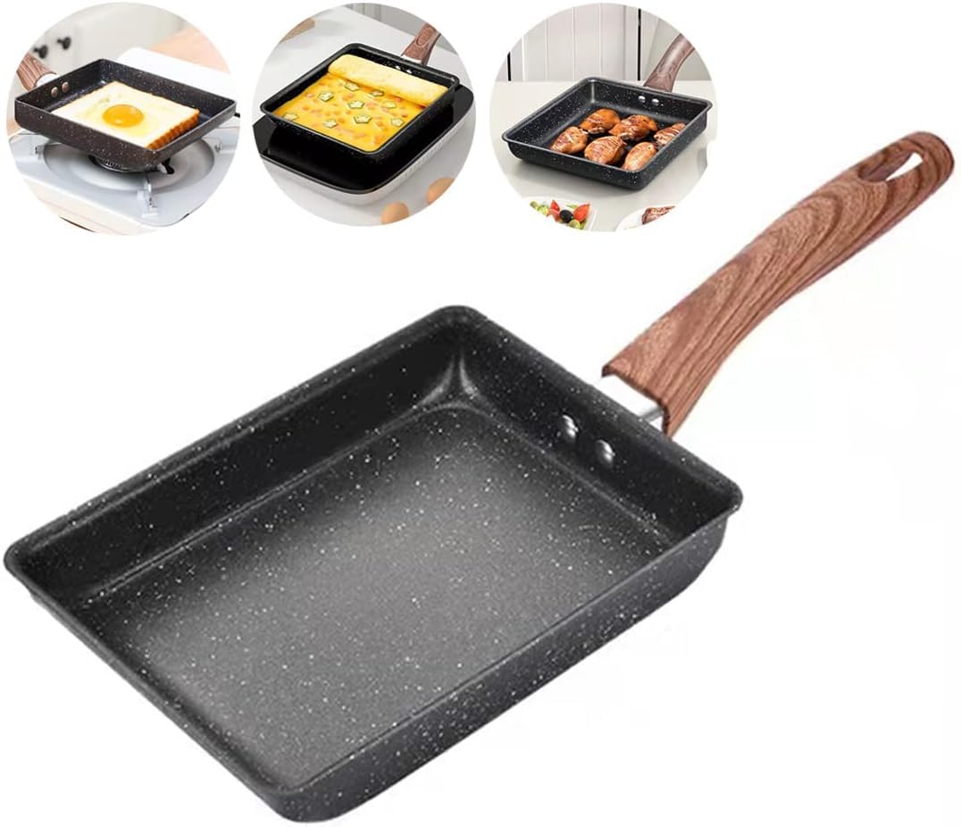 KALTEK Tamagoyaki Pan with accessories, Includes serving plate, oil brush, spatula and chopsticks, Japanese Cookware, Egg Pan, Rectangle Frying Pan, Omelette Maker Nonstick, Omelet Pan, 7" x 5" Black