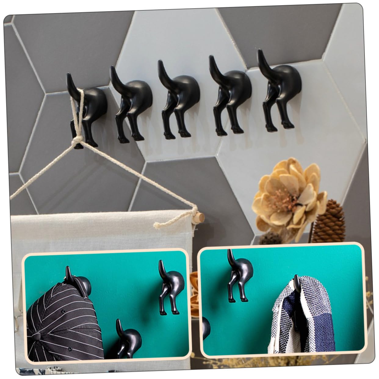 5pcs Tail Decorative Hook Dog Bum Coat Hook Punch Storage Pothook Jacket Hanger Kitchen Hook Wall Hangers Heavy Duty Belt Hanger Dog Tail Hooks Iron Metal Towel Rack