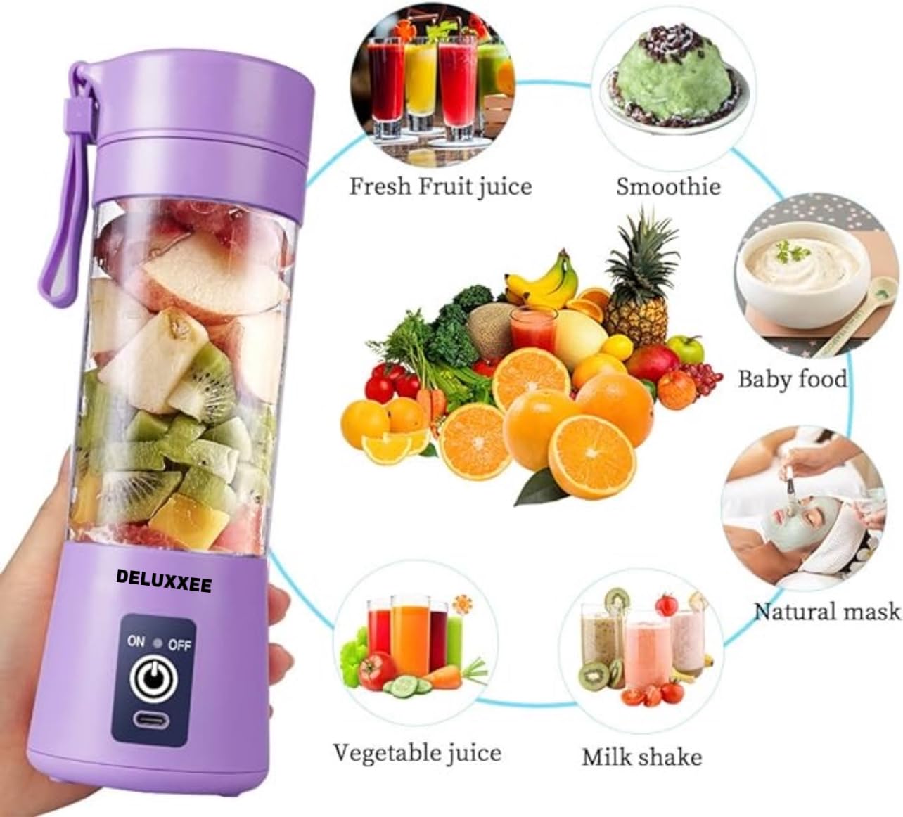 Portable Blender,Personal Blender for Shakes and Smoothies,Personal Size Blenders with USB Rechargeable Mini Fruit Juice Mixer, Mini Juicer Smoothie Blender Bottles Travel 380ML (Purple, 380 ml)