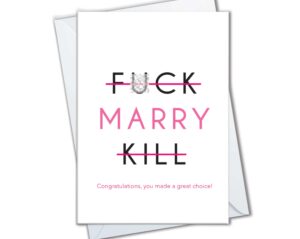 the cardtel funny wedding card for couples friends, humor congratulations card for newly married or engaged couple, wedding gift for bride, f marry kill engagement card for newlyweds (f marry k*ll)