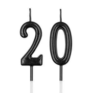 20th birthday candles, black number 20 candle for cake, happy birthday cake topper decoration for birthday anniversary celebration party supplies