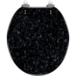 round toilet seat black terrazzo flooring seamless texture realistic pattern dark mosaic resin toilet seat quietly slow close with quick-release hinges toilet seat with cover easy to clean install