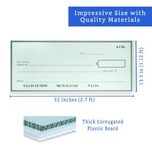 Giant Check (32 x 13.5 inches) - Big Check for Presentation - Oversized Fake Check Award - Giant Blank Check - Promotional Check - Big Presentation Checks