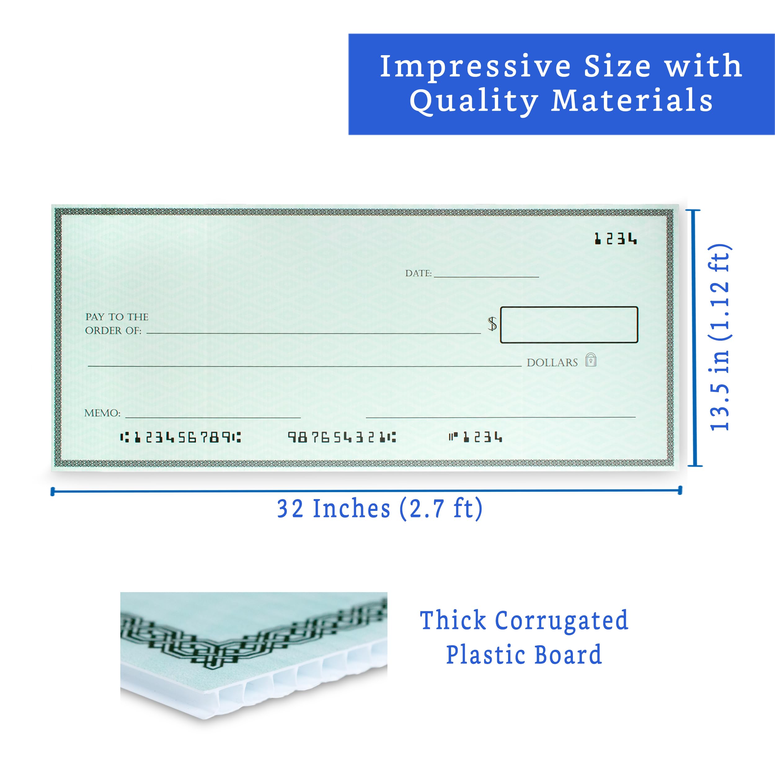 Giant Check (32 x 13.5 inches) - Big Check for Presentation - Oversized Fake Check Award - Giant Blank Check - Promotional Check - Big Presentation Checks