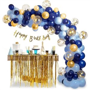 KIZZHISI 133PCS Navy Blue Balloon Garland Arch Kit, Metallic Blue and Macaron Blue Balloons, Gold Confetti and Metallic Gold Balloons Arch for Birthday Party Decorations, Wedding, Bridal Shower