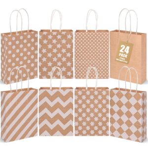 toxoy 24pcs paper bags with handles, 5.5"x2.8"x8" gift bags bulk polka dot striped gift bags party favor bags goodie bags for birthday wedding party supplies