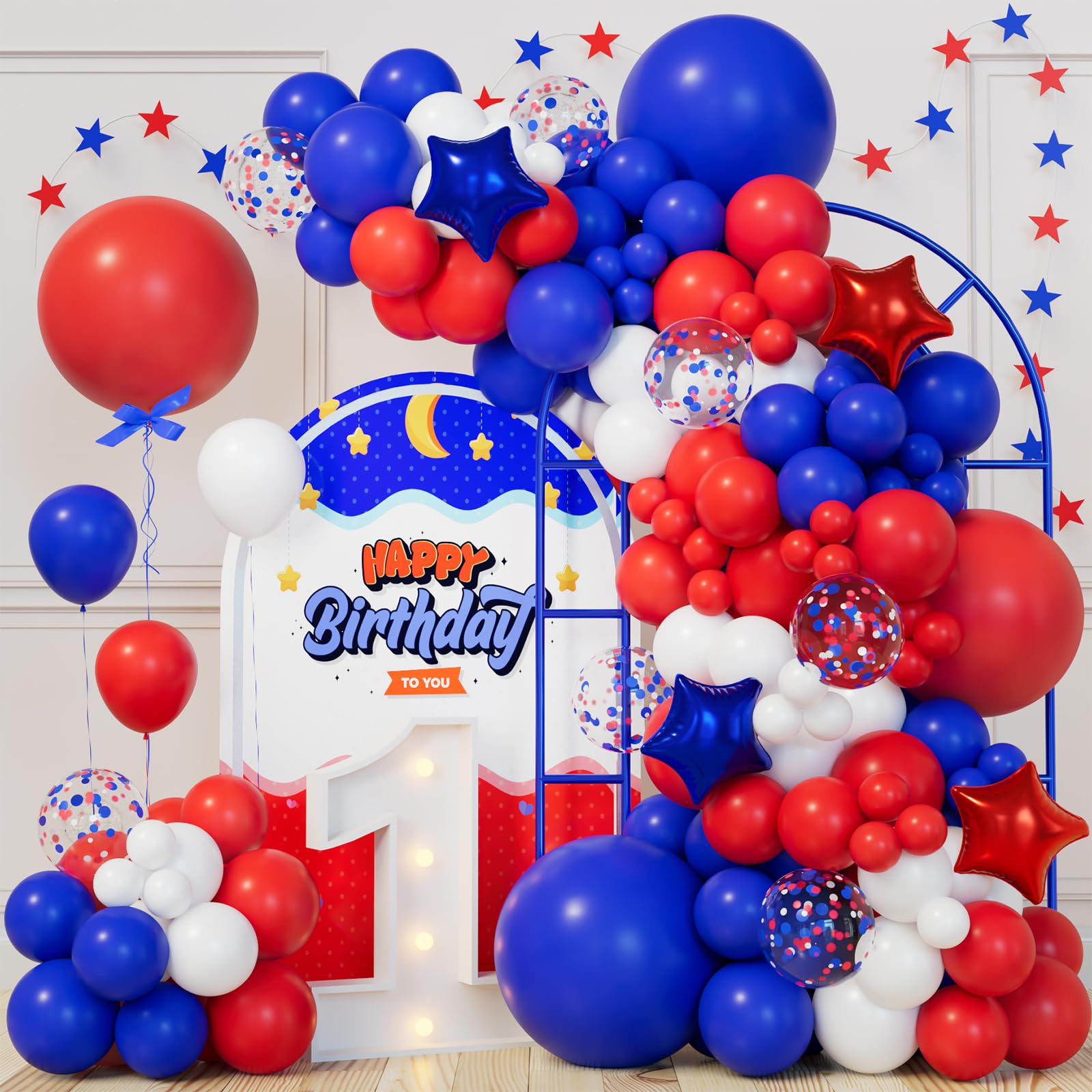 Bonropin 151pcs Red White and Blue Balloons Garland Arch Kit 4th of July Graduation Baseball Game Party Decoration Birthday Wedding Nautical Baseball Theme with Star Foil Balloons