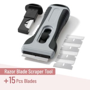 Bates- Razor Blade Scraper, Razor Scraper Set with 15 Extra Blades, Razor Scraper with Built-in Blade Storage Box, Window Scraper Tool, Glass Scraper Blades, Blade Scraper, Razor Blade Retractable