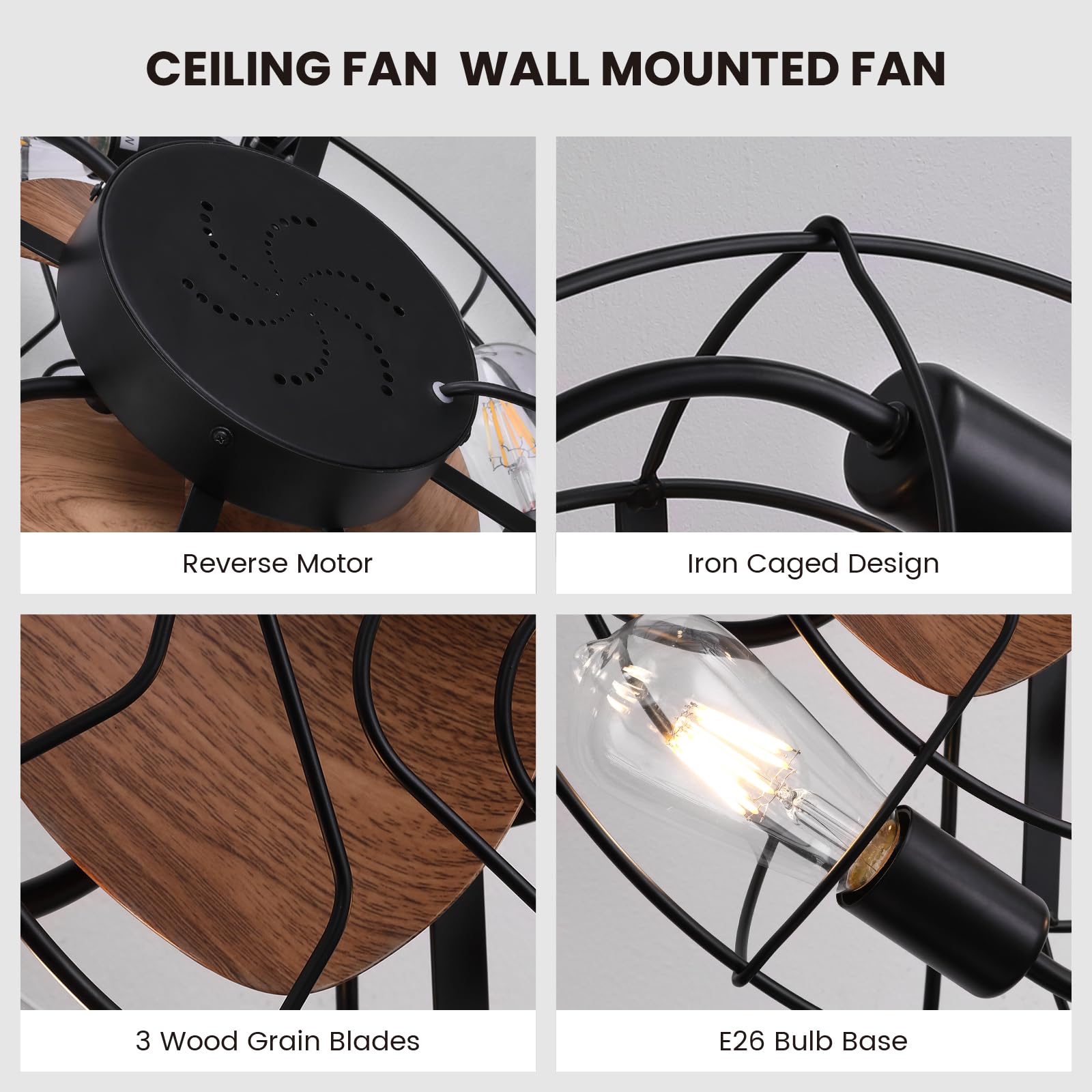 Moooni 20" Fansconce, 6-Speed Wall Mount Fan,Timable Caged Ceiling Mount Fan with Remote and Light, Industrial Outdoor/Indoor Wall Mounted Fan for Patio, Garage, Toolroom, Warehouse, Greenhouse, Barn