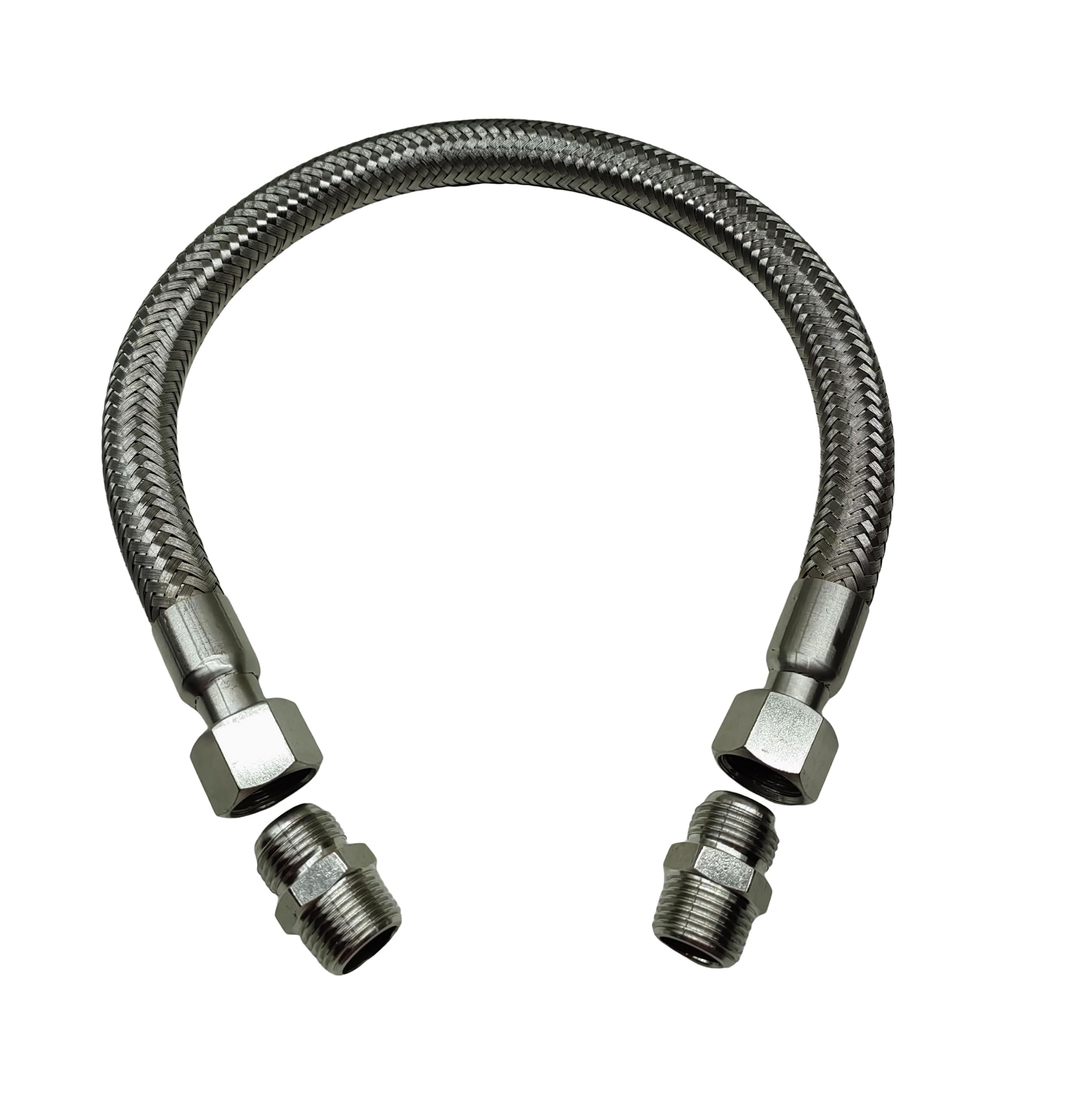 Industrial Grade Compressor Jumper Hose, 1/2" NPT Male x 20" Length, 750°F，450 PSI，Both Sides Fittings Rotate Freely，Flexible Whole body Stainless Steel Metal Hose