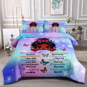 grat tioc black girl comforter sets twin size,black girl magic bedding set,cute little black princess comforter set for kids melanin bedroom bed set