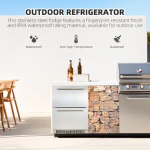 24 inch Undercounter Refrigerators with Weatherproof Full Stainless Steel Body, Built-in Beverage Refrigerator for Home and Commercial Use, Stainless Steel Door, Fast Cooling, Low Noise, 37-65 °F