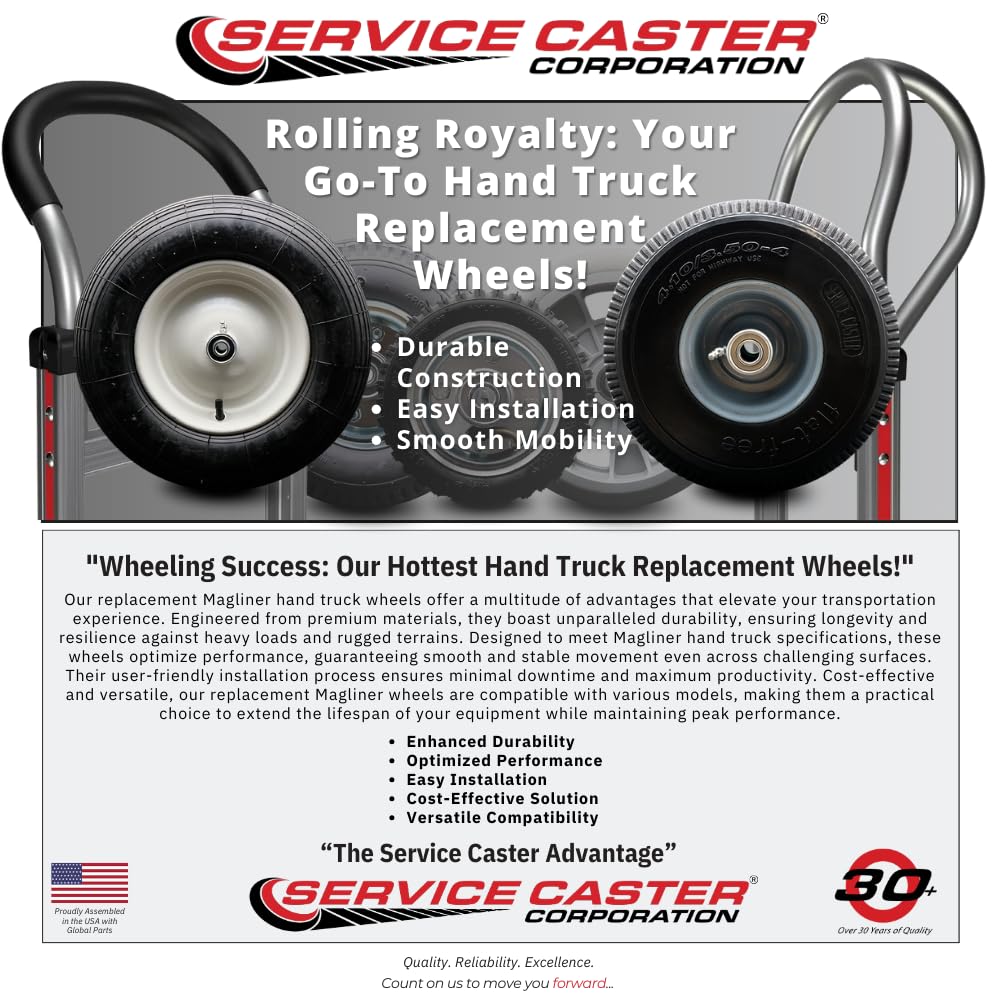 Service Caster Brand Replacement Wheel for Magliner Hand Truck Wheel 131010-10" x 3" Flat Free Hand Truck Dolly Wheel Only with a 2.25" Offset Hub and Ball Bearings - 280 lbs Capacity per Wheel