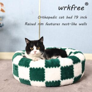 wrkfree Cat Beds for Indoor Cats Washable Self Warming Soft Round Cat Bed for Anxiety Orthopedic Green Pattern Mordern 20 Inch