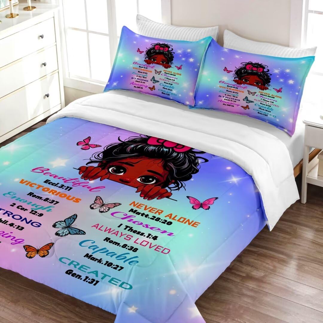 GRAT TIOC Black Girl Comforter Sets Twin Size,Black Girl Magic Bedding Set,Cute Little Black Princess Comforter Set for Kids Melanin Bedroom Bed Set