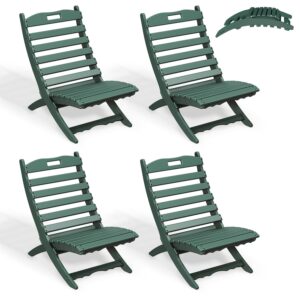 greenvines folding-xavier-chairs set of 4 | wave | portable adirondack-chair | hdpe plastic | all weather fire-pit chair | forest | for beach outdoor deck poolside garden patio porch fishing