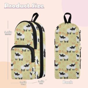 ZAZYXTJ Cute Sheep Standing Large Capacity Pencil Case 3 Compartment Pen Pouch Storage Makeup Bag for School Office Teen Girl Boy Men Women