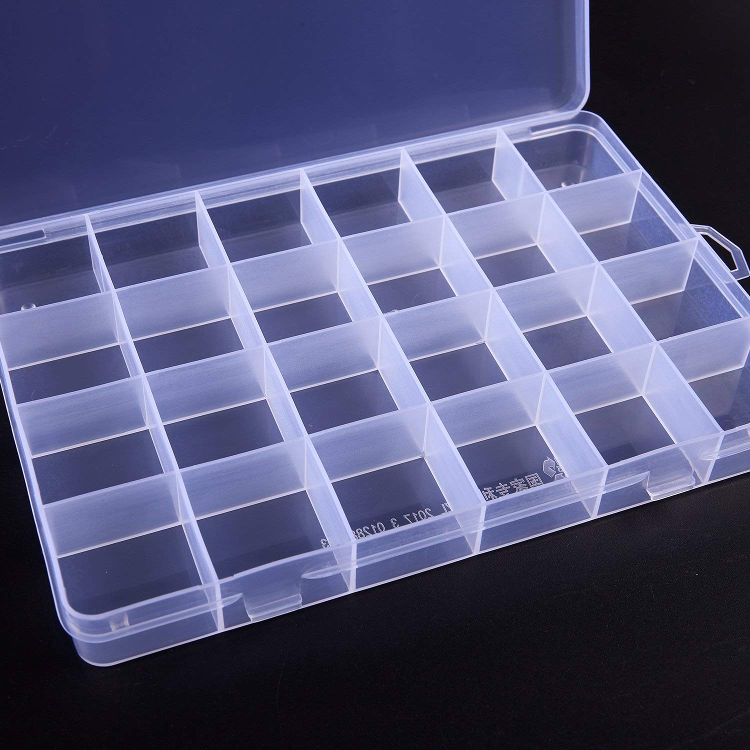 Pasuihcay 24 Compartments Plastic Box Case Jewelry Bead Storage Container Craft Organizer, Transparent