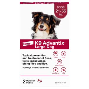 k9 advantix flea, tick & mosquito prevention for dogs 21-55 lbs. | flea drops for large dogs | apply monthly | 2 treatments