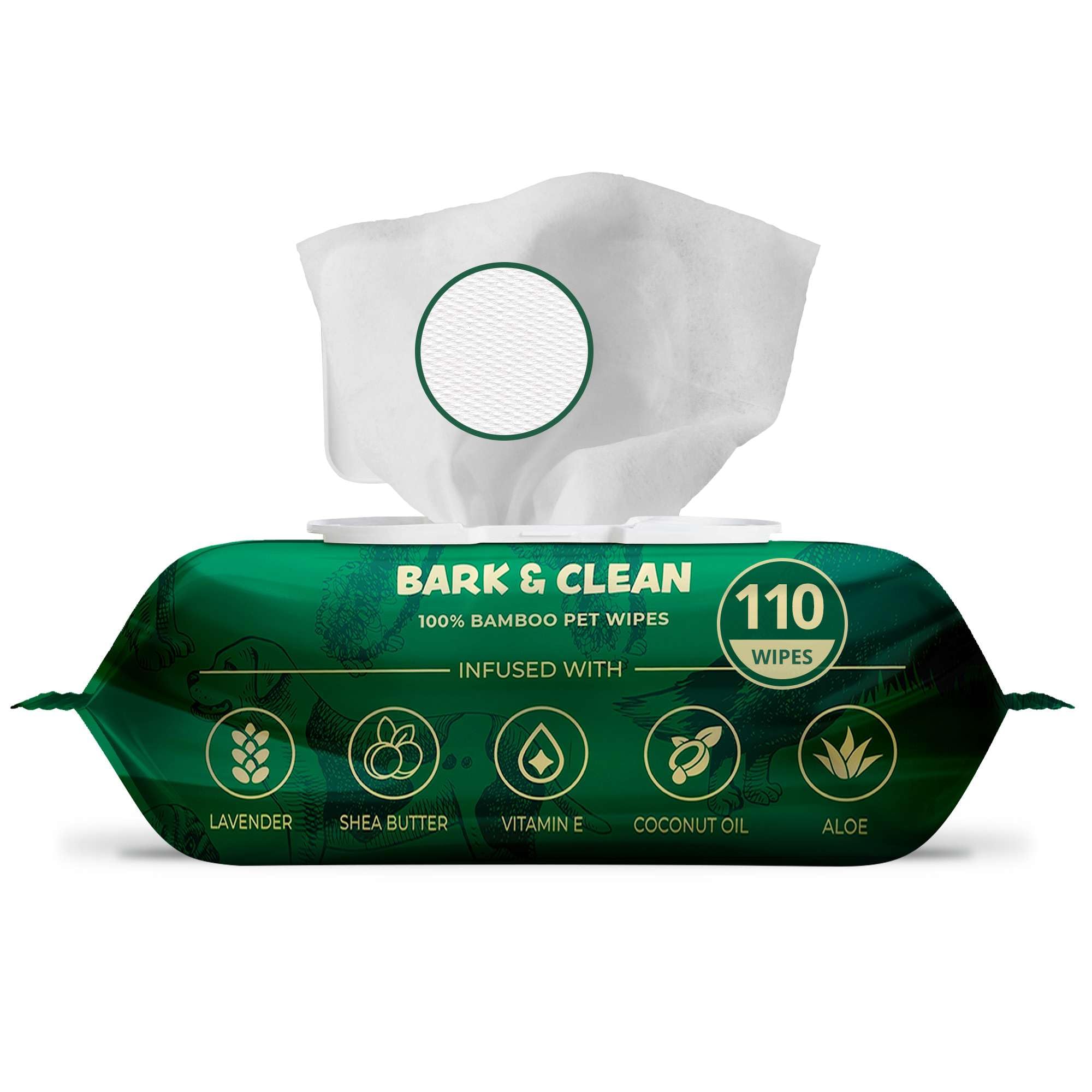 Dog Wipes for Cleaning and Deodorizing - 8.5" x 9" Bamboo Pet Wipes - Compostable, Hypoallergenic Puppy Wipes - Dog Wipes for Paws, Butt, and Body (110 Wipes (1 Pack of 110))