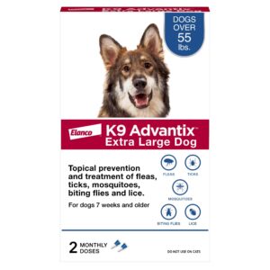 k9 advantix flea, tick & mosquito prevention for dogs over 55 lbs. | flea drops for extra large dogs | apply monthly | 2 treatments