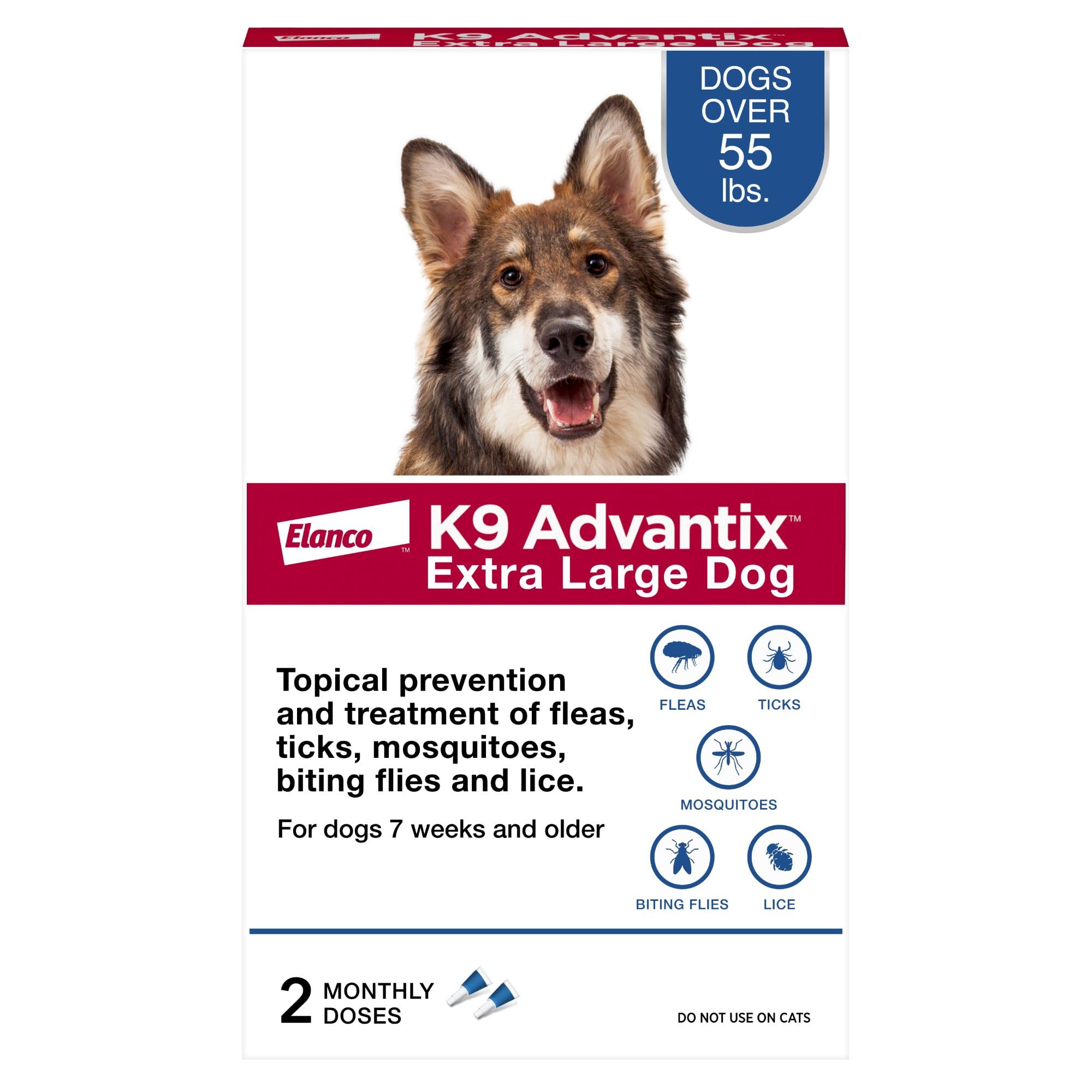 K9 Advantix Flea, Tick & Mosquito Prevention for Dogs Over 55 lbs. | Flea Drops for Extra Large Dogs | Apply Monthly | 2 Treatments