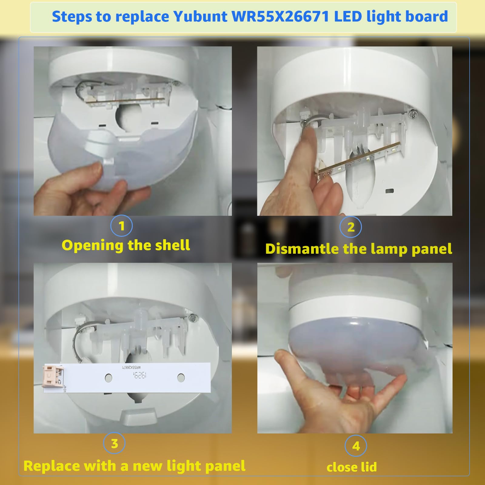 Yubunt WR55X26671 Refrigerator LED Light Board is Compatible with GE Freezer, with Replacement Part Numbers PS11767930, EAP11767930, LED3344588, AP6035586, 4468532. New Upgrade (2Pcs)