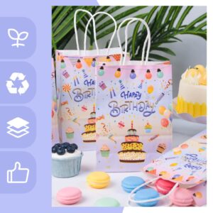 JOHOUSE 24PCS Happy Birthday Paper Bags, 5.5" x 2.8" x 8" Gift Bags with Handles Party Favor Bags Birthday Goodie Bags for Birthday Party Gifts