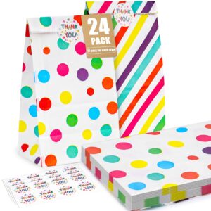 toxoy 24pcs party favor bags, treat bags with stickers colorful stripe dot gift bags for kids birthday party baby showers 4.7" x 3.1" x 8.7"