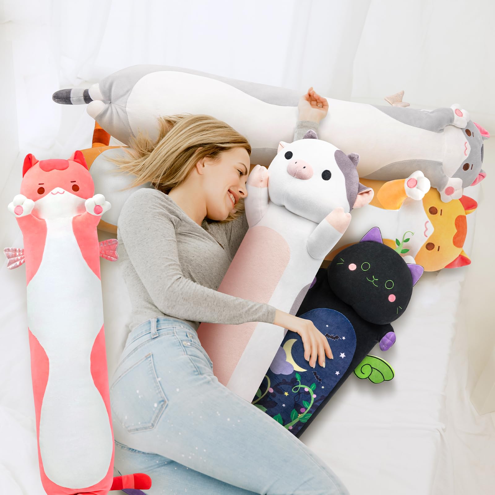 Mewaii Long Plush Cow Body Pillow, Cute Cow Stuffed Animals Soft Plushies, Cow Squishy Big Cuddle Pillow Toys for Girls (20 Inches)