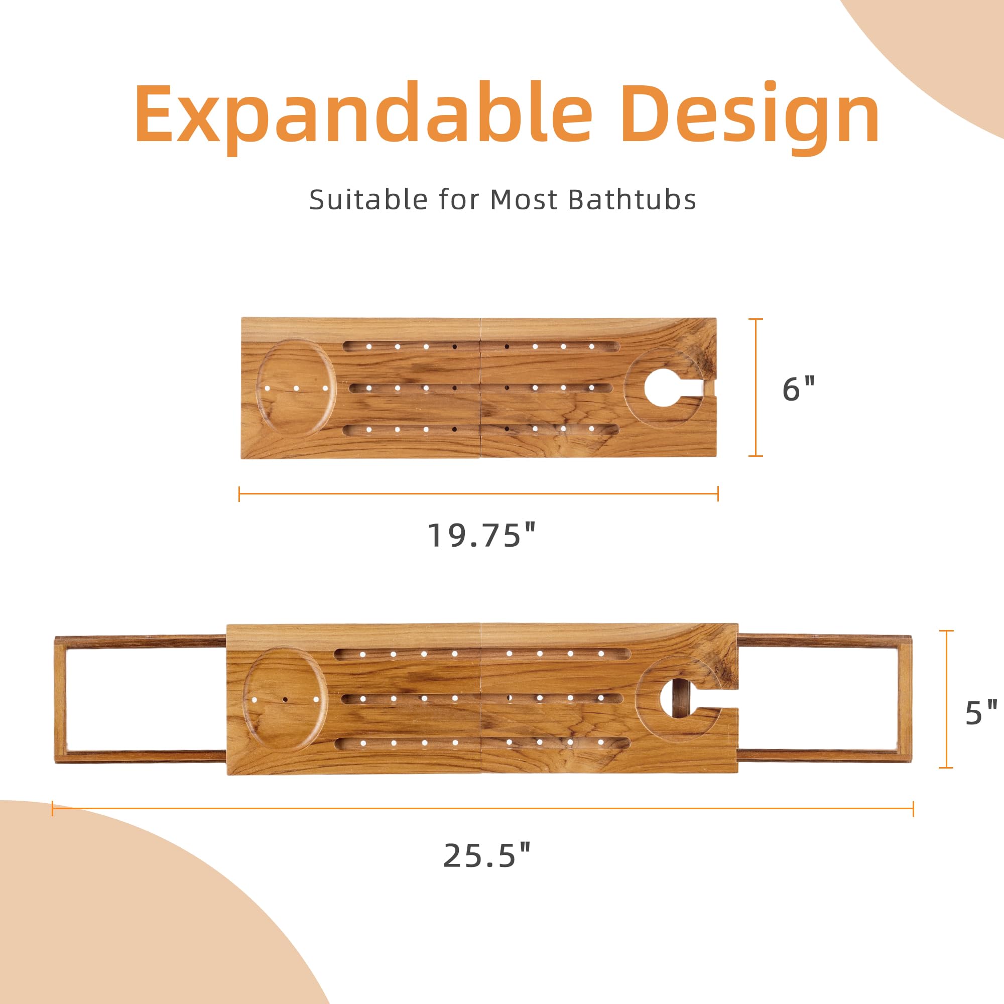 Foldable Teak Bathtub Tray with Expandable Handles - Luxury Small Bathtub Caddy with Wine Glass & Phone Holder for Spa Relaxation & Bath Tub Accessories