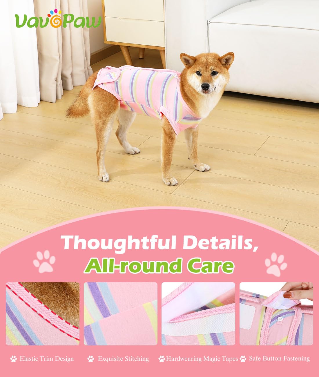 VavoPaw Dog Surgery Suit, Soft Breathable Dog Onesie for Surgery, Dog Bodysuit for Female Male Puppies, Puppy Cone E-Collar Alternative for Wounds Skin Diseases After Surgery, M, Pink