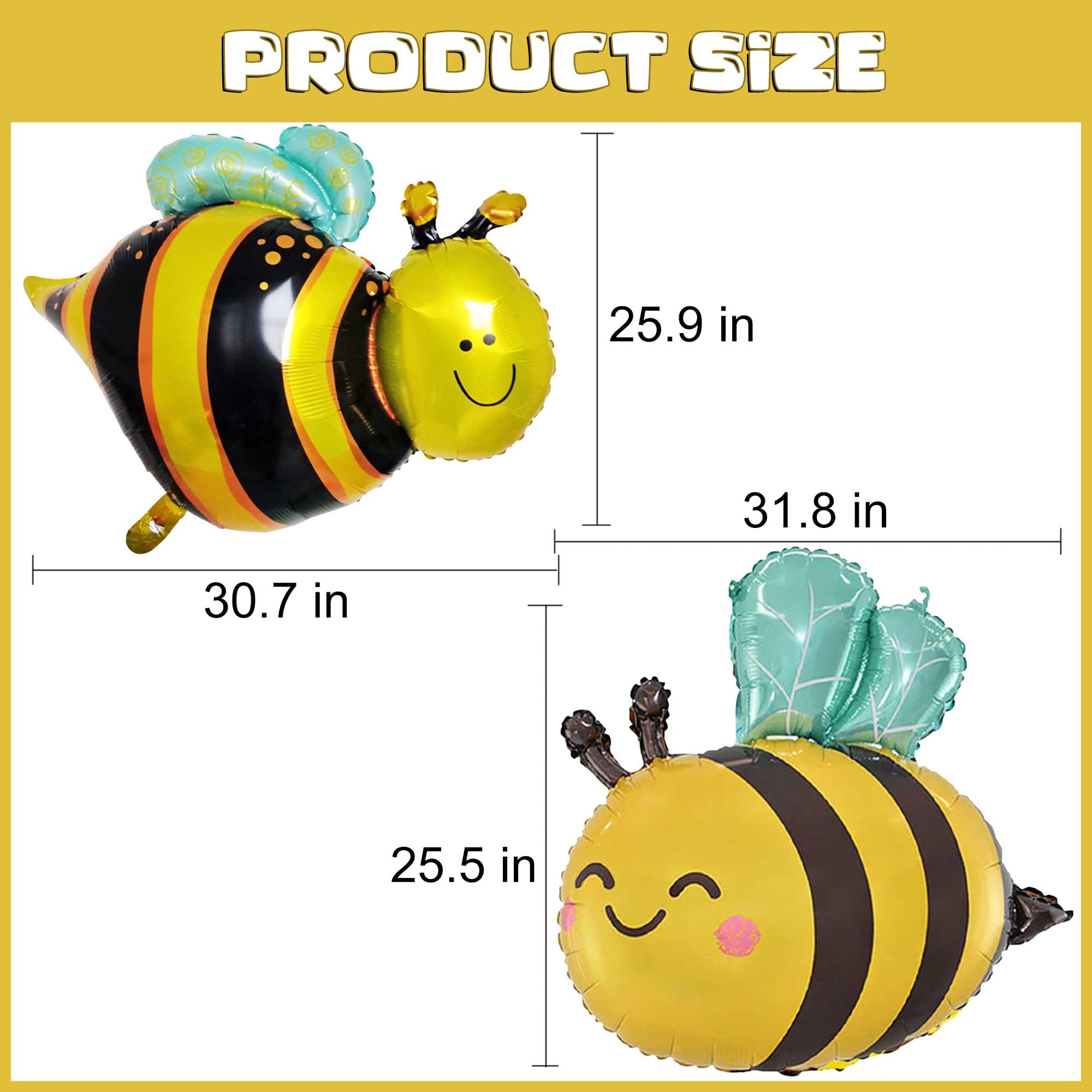 DIYCAM Bee Balloons, Bumble Bee Balloons for Bee Birthday Party Decoration, 6 Pcs Foil Mylar Bee Balloon for Bee Themed Party Birthday Baby Shower Gender Reveal Birthday Party Decorations Supplies