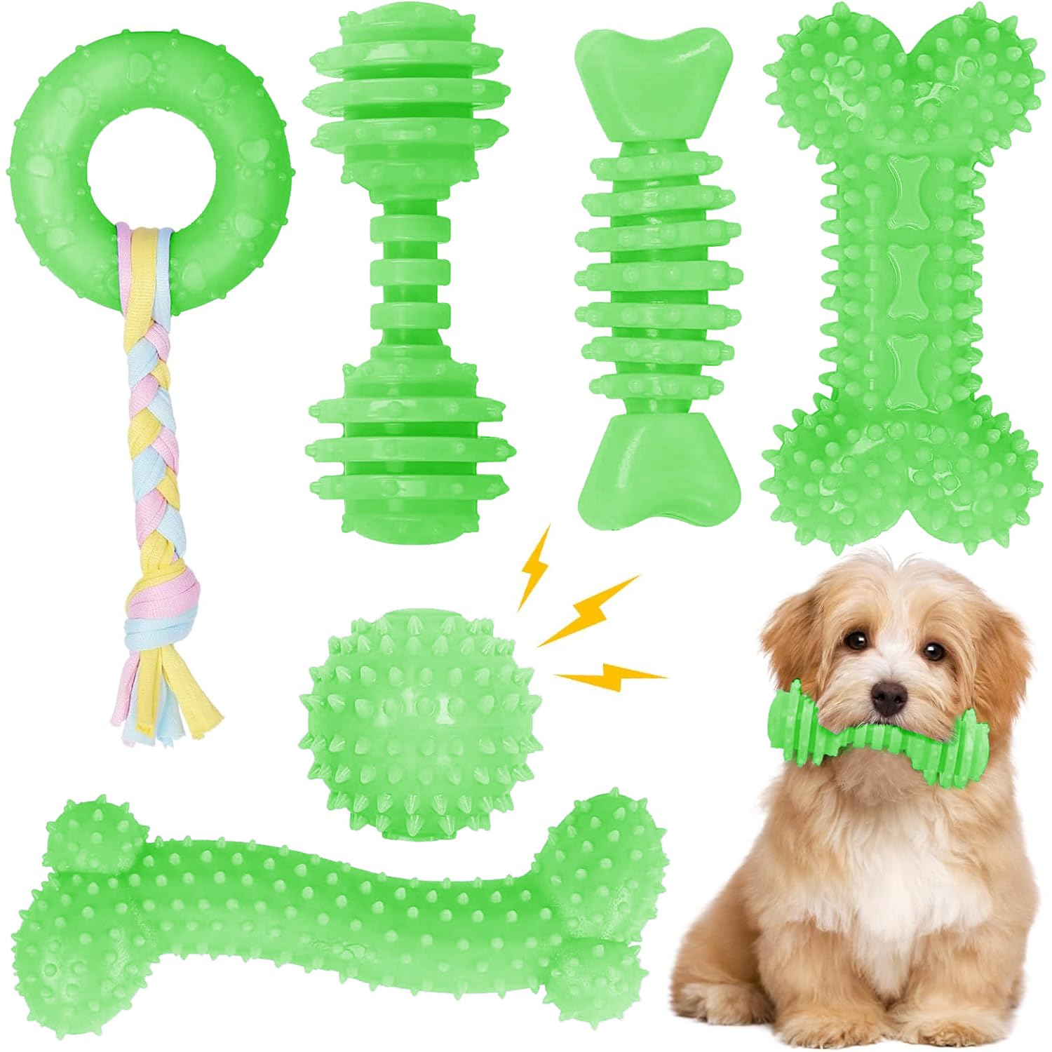 CGBD Puppy Toys, 6 Pack Dog Chew Toys for Puppy, Cute Green Small Dog Toys Teething Toys for Puppies, Soft Durable Interactive Chew Toy for Small Dogs