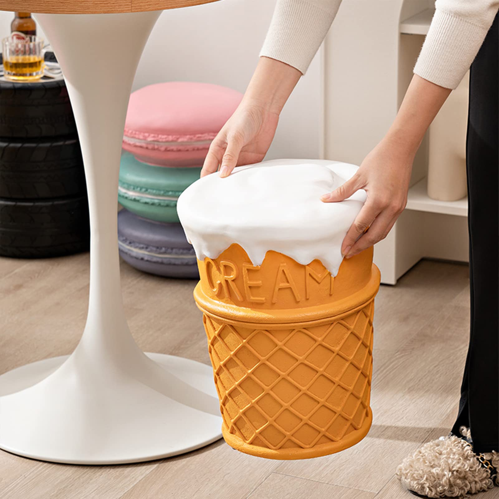 MEUMITY Simulated Food Stool, Fun Lightweight Food Shoe Changing Stool Decorative for Home (Ice Cream)