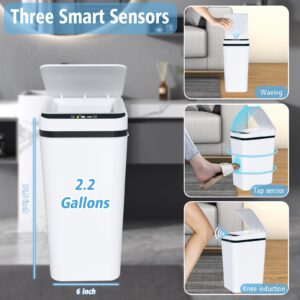 jinligogo 3Pack Bathroom Small Trash Can with Lid, 2.2 Gallon Touchless Automatic Garbage Can Slim Waterproof Motion Sensor Smart Trash Bin for Bedroom, Office, Living Room White/Black/Grey