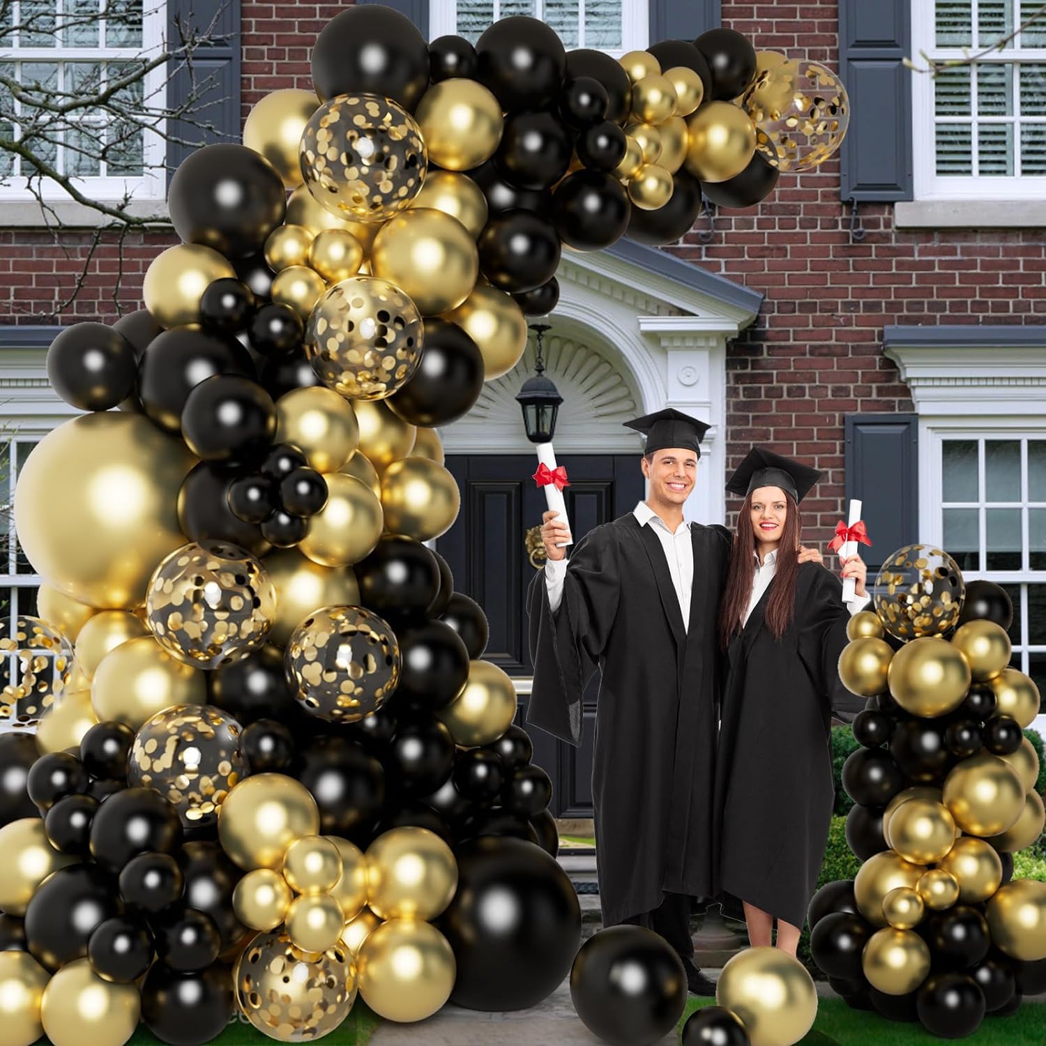 Bonropin Black and Gold Balloons Garland Arch Kit Graduation New Years Eve Party Balloons, Black Metal Gold and Metallic Confetti Gold Balloons for Baby Shower Wedding Birthday Anniversary