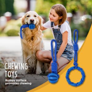 CANINE CANYON Dog Chew Toys 2 Pack, Dog Toys for Teeth Cleaning, Teething Rubber Ring & Ball with Cotton Rope Dog Toys to Keep Them Busy with Tug of War, Fetching, for Puppies, Small & Medium Dogs