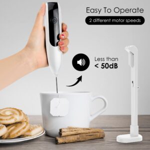 GOCHA Gadgets | Rechargeable Milk Frother Handheld with Stand | Electric Frother Mixer | Foamer for Coffee, Cappuccino, Latte, Matcha | 2 Speed Adjustable | Portable Type-C Wireless Charging | (White)