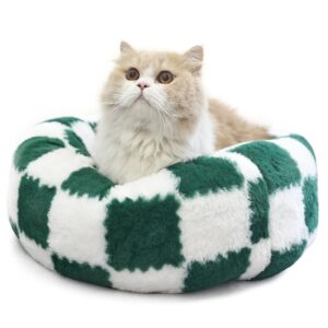 wrkfree cat beds for indoor cats washable self warming soft round cat bed for anxiety orthopedic green pattern mordern 20 inch