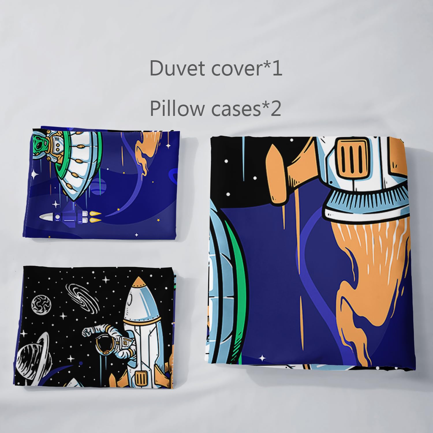 AILONEN Astronaut Duvet Cover Twin Size, Size, Cute Cartoon Astronaut Bedding Set for Kids Boys,Crazy Alien Comforter Cover,3 PCS,1 Quilt Cover and 2 Pillowcases