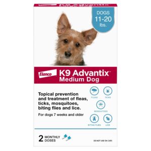 k9 advantix flea, tick & mosquito prevention for dogs 11-20 lbs. | flea drops for medium dogs | apply monthly | 2 treatments