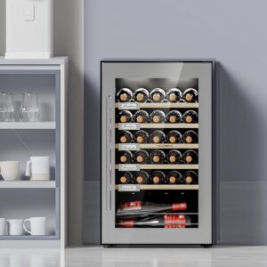 MOLINGDUN Wine Fridge, 33 Bottles Freestanding Wine Cooler, Intelligent Compressor, Frost Free, Stainless Steel Door, 41-64℉ Digital Temperature Control, for Red, White, Champagne or Sparkling Wine